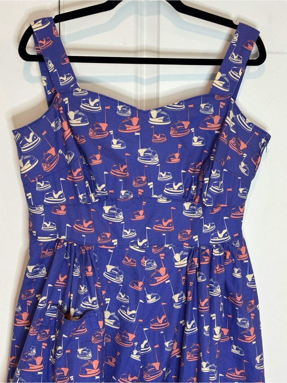 Bea & Dot ModCloth Purple Bumper Car Print Sleeveless Fit Flare Dress 1X - Picture 2 of 10